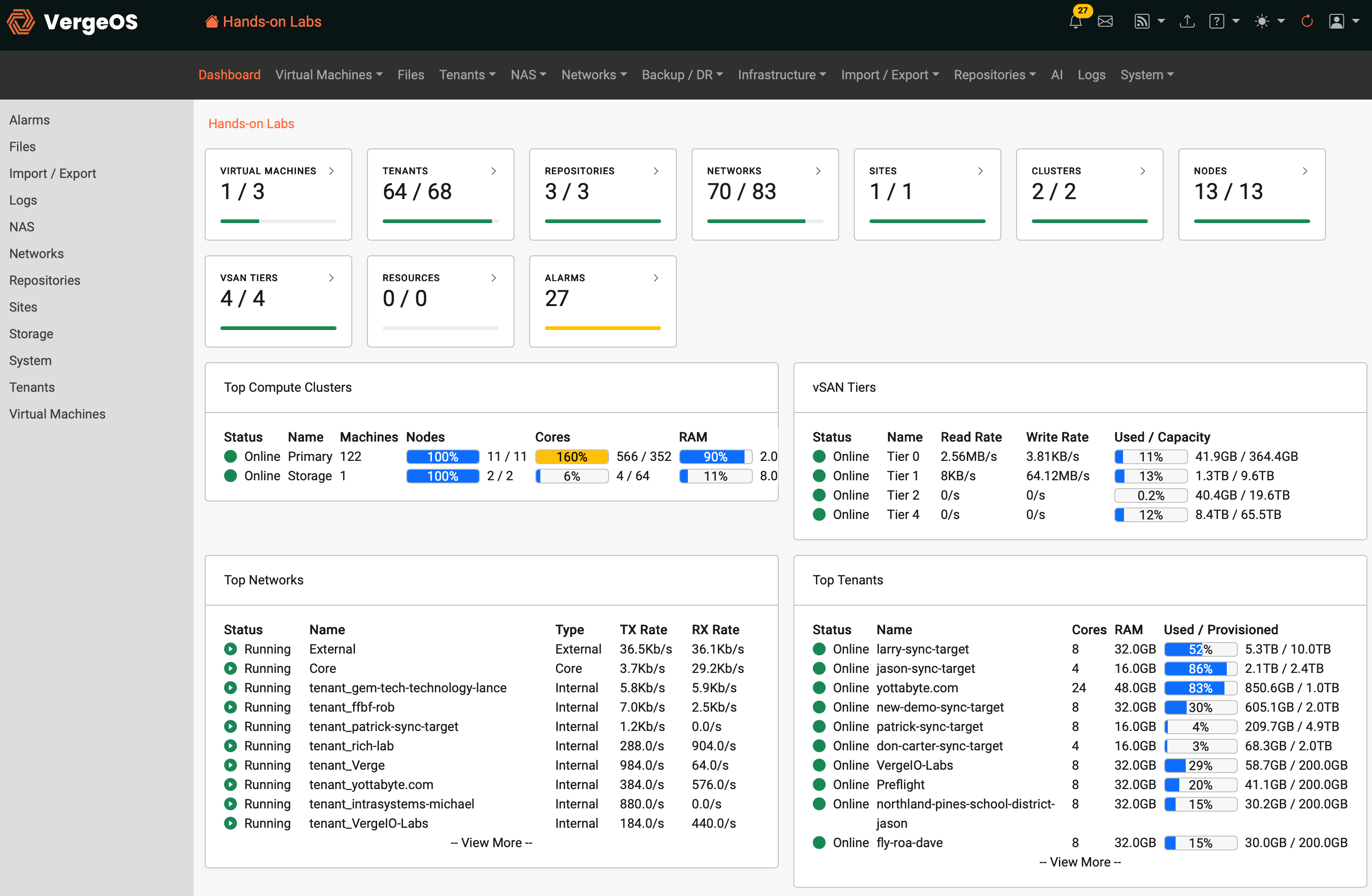 VergeOS hands-on lab running production workloads on 12 servers averaging eight years old
